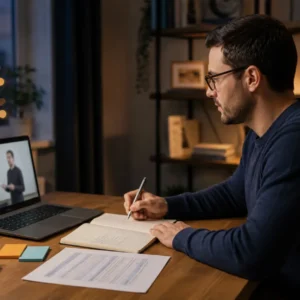 Opositor siguiendo el curso intensivo online desde su zona de estudio