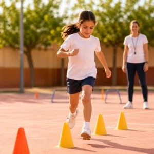 Alumna de Primaria realizando un circuito de Educación Física