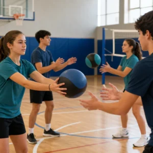 Estudiantes de Secundaria realizando una actividad de Educación Física en equipo