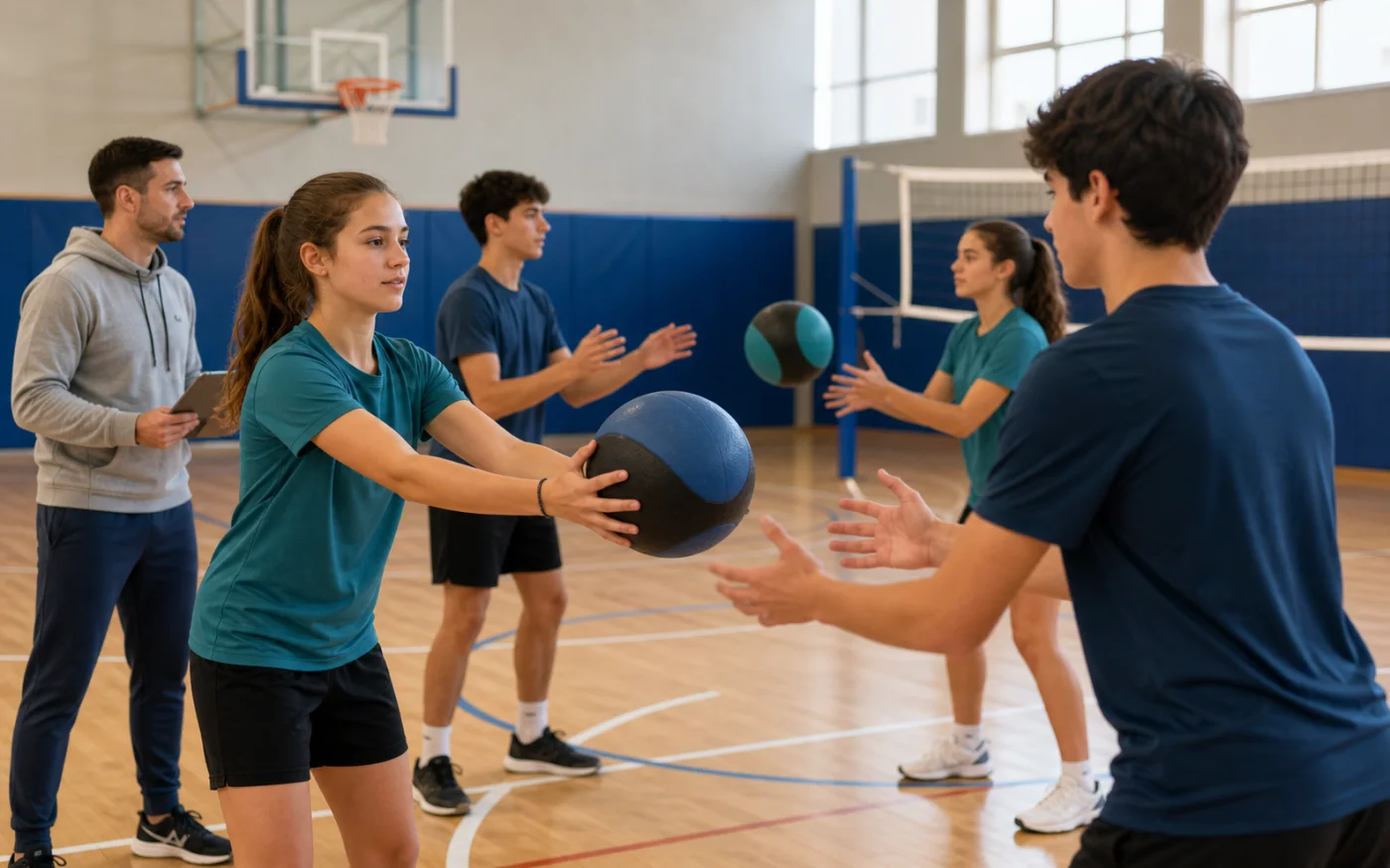 Estudiantes de Secundaria realizando una actividad de Educación Física en equipo